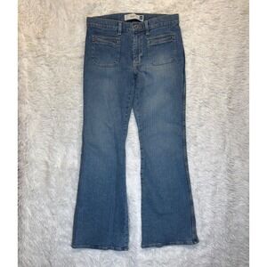 Y2K Gap Flare Jeans Medium Wash Front Patch‎ Pocket Blue Denim Women's Size 8